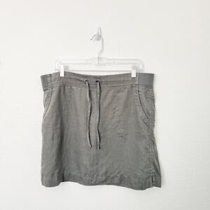 [Athleta] Muted Jasper Green 100% Linen Drawstring Waist Mini Skirt Pockets 16